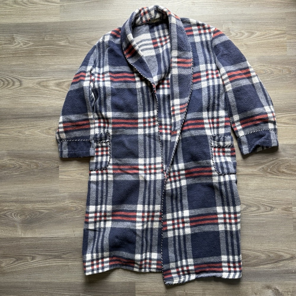 VTG Beacon 30s 40s Men's Blanket Robe Blue Red Plaid No Belt EUC
